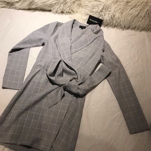 PrettyLittleThing Grey Checked Blazer Dress